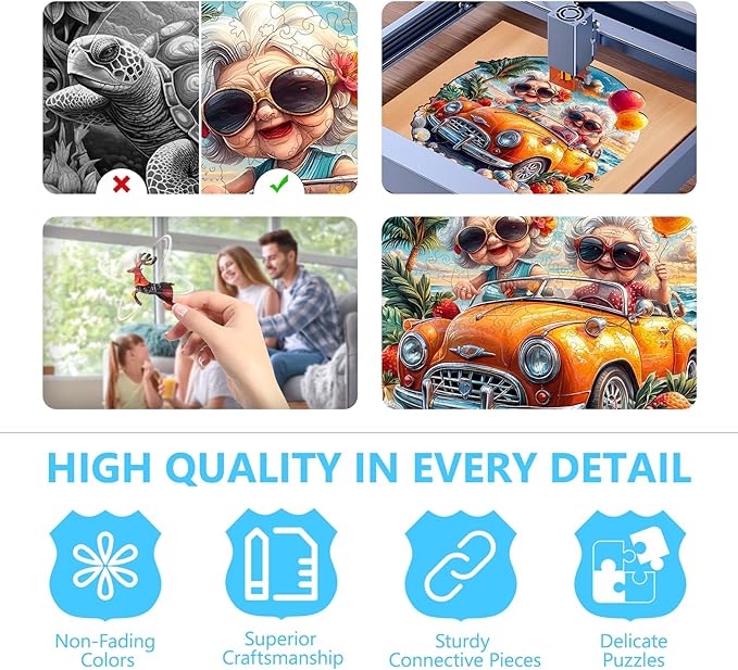 Wooden Puzzles for Adults -Happy Grandma Puzzle, Unique Shape Wooden Jigsaw Puzzle for Granny, Wood Puzzles Adult, Good Gift Idea for Family (M-11.4 * 11.4in -200 Pieces)