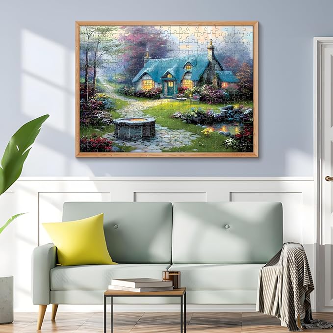 300 Piece Puzzles for Adults, Charming Cottage Jigsaw Puzzles with Flowers and Trees, Relaxing 300 Piece Puzzle, Perfect for Family Time, Wall Decor, Gift for Adults, Kids, Seniors, 20.5 x 15 in