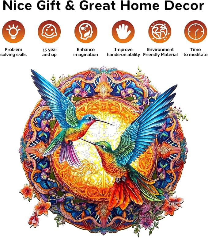 Jigfoxy Wooden Puzzles for Adults, Hummingbird Wooden Jigsaw Puzzles, Unique Animal Shape Puzzles, Christmas Thanksgiving Gifts for Family Friend(XL-19.7 * 19.7in-670psc)