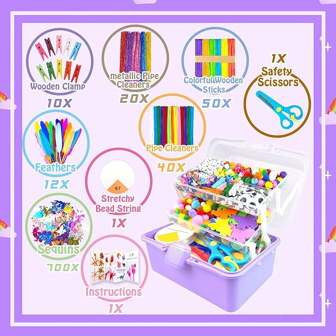 3000Pcs Arts and Crafts Supplies for Kids Craft Kits with Pipe Cleaners Crafting Supply All in 3 Layered Craft Box DIY Crafts for Kids Ages 4-8 8-12 Homeschool Supplies Toys Gifts for Girls & Boys
