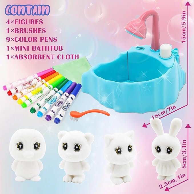 Trubic Kids Pet Washable Recolor Paint Arts and Crafts Toys, Creative DIY Painting Kits Set for Kids, Gift for Boys Girls Age 3 4 5 with 4 Figurines, 9 Washable Markers, 1 Brush & 1 Tub