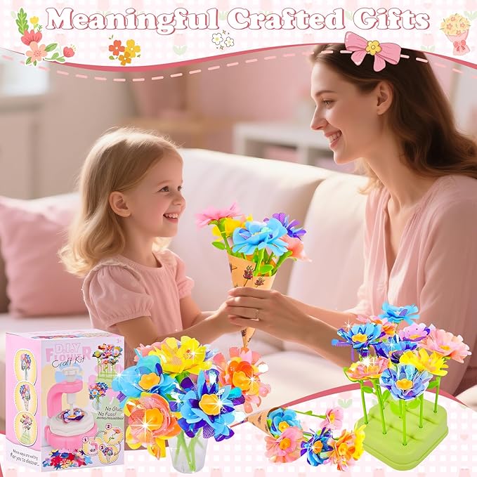HOLYOWL DIY Flower Bouquets Craft Kits for Kids, Build Your Flower Bouquet Making Kits Educational Activity Toy Birthday Gifts for 4 5 6 7 8 9+ Years Old Toddler Girls & Boys