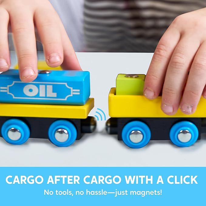 Montessori Wooden Train Toy Set for Kids, 12PCS Magnetic Train Cars with Storage Gift Box, STEM Educational Toy for Boys & Girls, Ages 2-8 Years, Christmas Birthday Party Gift