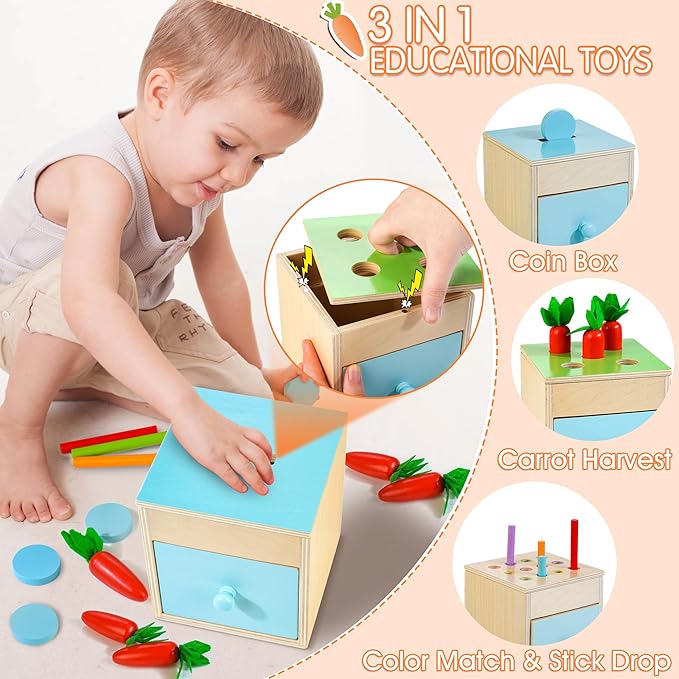 Wooden Montessori Toys for 1+ Year Old, 9 in 1 Learning Educational Toys for Toddler with Educational Box, Xylophone, Pound Bench, Shape Puzzle and More, Baby Toy Gift for 12-18 Months