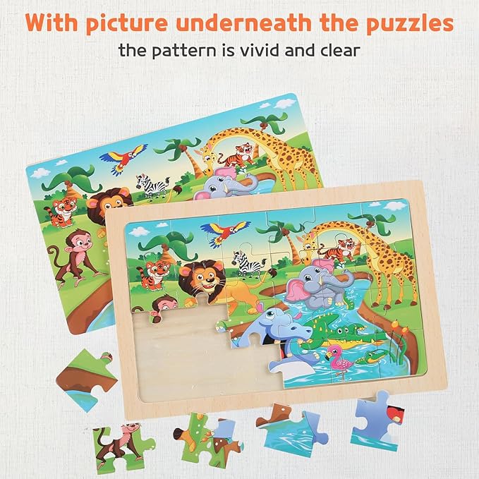 Puzzles for Kids Ages 4-6, 4 Packs 24 Piece Wooden Jigsaw Puzzle for Toddlers 5-8, Preschool Educational Puzzle Boards Toys Gifts for 4 5 6 7 8 Boys Girls