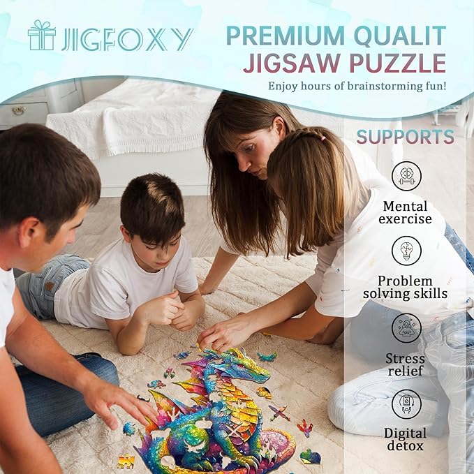 Jigfoxy Wooden Puzzles for Adults, Dragon Wood Puzzles Adult, Unique Animal Shape Wooden Jigsaw Puzzles for Adults, Birthday Gifts for Puzzle Lovers, Family, Friend (L-14 * 12in-280pcs)