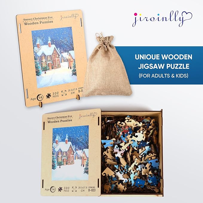 Wooden Puzzles for Adults, 300 Pieces Christmas Town Wooden Jigsaw Puzzles, 12.62 in Wooden Puzzle Adult Creative Christmas Thanksgiving Toy Gifts for Friends Family Puzzle Lovers