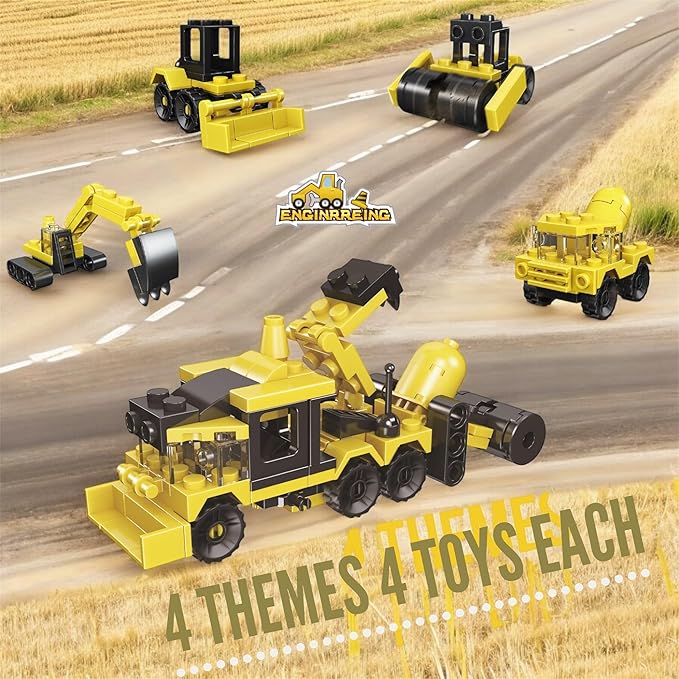 QStar Mini 16 Car Building Blocks Compatible with Lego Party Favors for Kids, Prizes for Kids Classroom, Goodie Bag Fillers