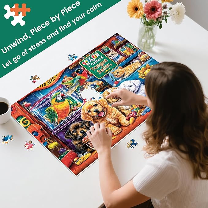 300 Piece Puzzles for Adults,Unique Fun Animal Jigsaw Puzzles 300 Piece for Adults Kids Seniors,Animal Pet Lover Puzzle for Kids Ages 8-10 10-12,Challenging Puzzles Perfect for Game Nights,20.5*15 In