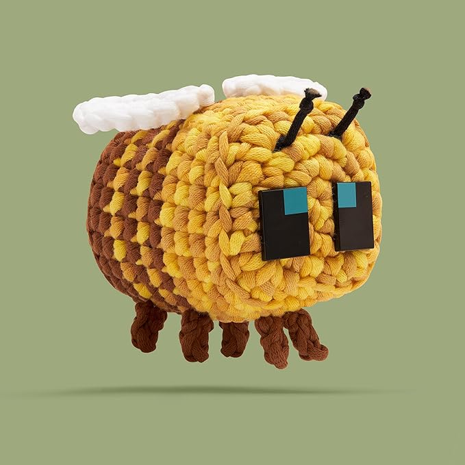 The Woobles Minecraft Crochet Kit – Beginner Crochet Kit for Adults & Kids, Easy Knitting Kit with Woobles Yarn, DIY Crafts, Crochet Animals, Minecraft Toys, Gift for Gamers & Crafters (Bee)
