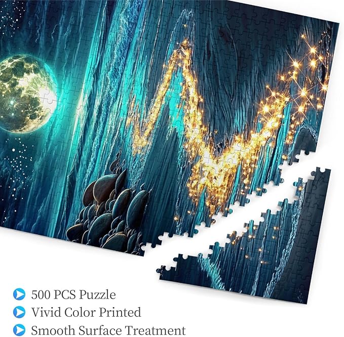 Seaside Moon Puzzles 500 Pieces ，Beach Puzzles for Adults，Ocean Beach Theme Jigsaw Puzzles，Seaside Puzzle 500 Pieces，Educational Toys Challenging Fun Games for Family and Friends