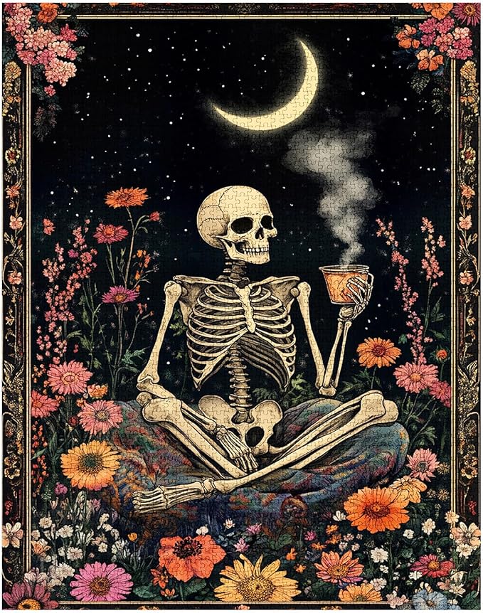 Tucocoo Human Skeleton Jigsaw Puzzles for Adults 1000 Pieces, Whimsical Skull Flowers Boho Art Puzzle Colorful DIY Craft Puzzles for Home Decoration Gifts, Family Puzzle Perfect for Game Nights