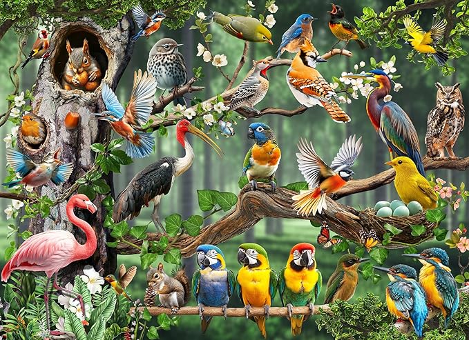 Colorful Birds Party 1000-Piece Jigsaw Puzzle for Adults, Challenging Puzzle Game with Unique Shaped Pieces, Perfect for Game Nights and Gift-Giving, Finished Puzzle Size is 26.6 x 19.2 in
