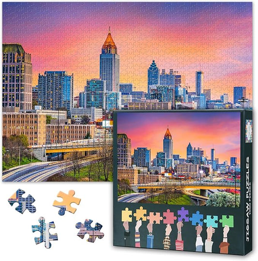 Puzzles for Adults 1000 Pieces Cityscape, Jigsaw Puzzles 1000 Pieces Atlanta, Georgia Skyline, Challenging Puzzle Games for Women Home Decoration Gift Size 19.7x27.5 inches