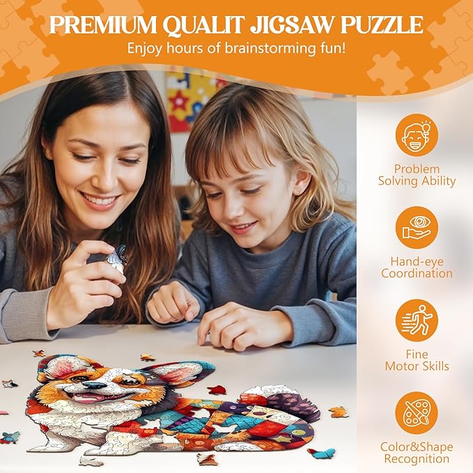 Wooden Puzzles for Adults, Wooden Jigsaw Puzzles for Adults Kids, Wood Puzzles Adult-Patchwork Corgi Unique Shaped Corgi Puzzle, Creative Birthday Gifts for Friends Family Game (11.4 * 10.4in 195pcs)