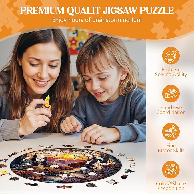 Wooden Puzzles for Adults, Wooden Jigsaw Puzzles for Adults Kids, 3D Sunset Forest Unique Shaped Wood Puzzles Adult, Creative Birthday Gifts for Friends Family Game (11.4 * 11.4in 200pcs)
