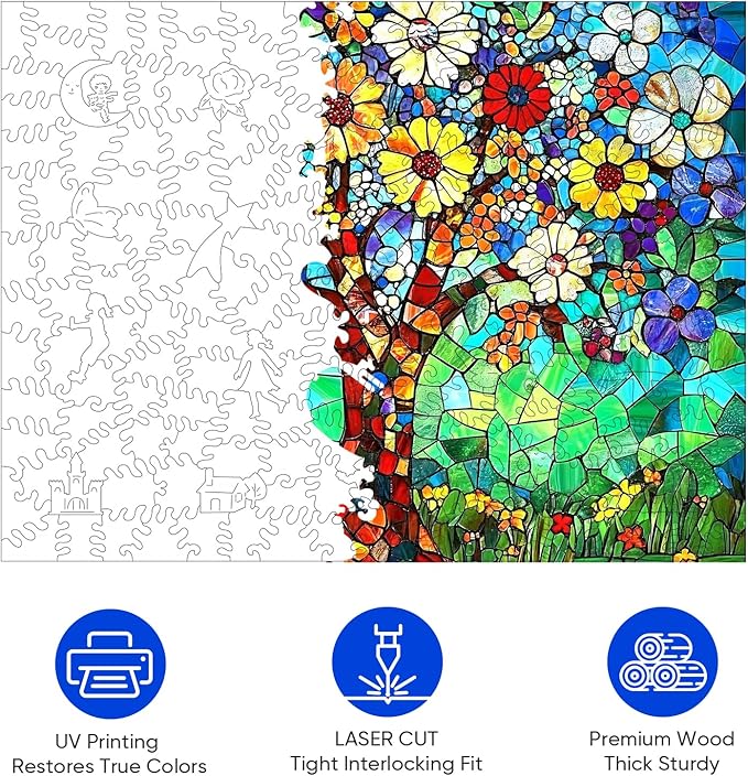 Wooden Puzzles for Adults, Tree of Life Puzzles 500 Pieces, Unique Shaped Stained Glass Jigsaw Puzzles for Adults and Kids, Birthday Gifts Fun Challenge Family Game 14.2'' x 18.8''