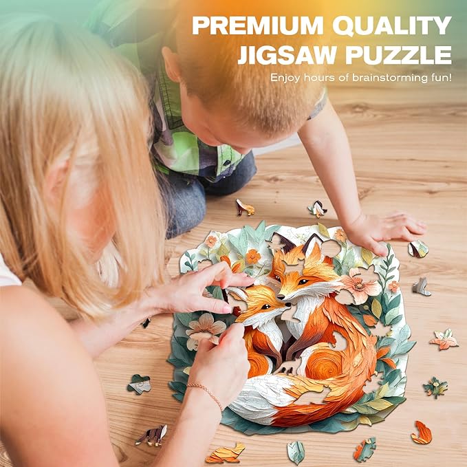 Wooden Puzzles for Adults - Parent Child Fox Wooden Jigsaw Puzzle - Unique Animal Shaped Wood Puzzles Adult - Christmas Birthday Gifts for Adults/Friends/Family - 250pcs 13.4 * 13.1in