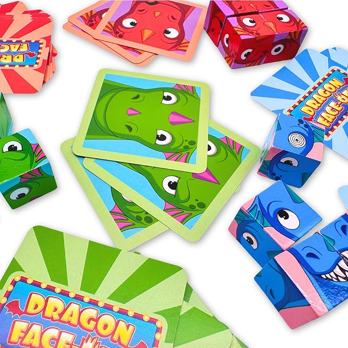 Dragon Face-Off Matching Game for Kids Ages 3+ – Build Silly Dragon Expressions with Wooden Blocks – Fun Preschool & Family Board Game – Easy to Learn, Educational Gift for Toddlers & Children