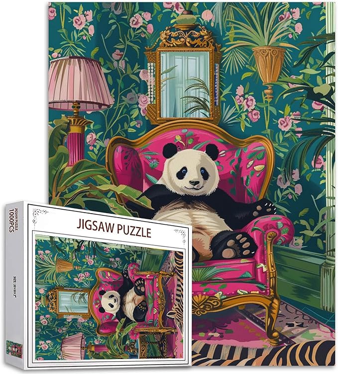 Bohemia Jungle Animal Jigsaw Puzzle 1000 Pieces Puzzle for Adults,Panda Botanical Art Jigsaw Puzzles for Challenging Family Activity Games Colorful DIY Handwork Puzzle for Home Decor Gifts 20x27 in