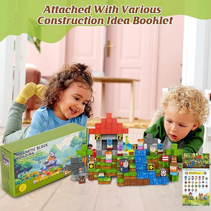 Magnetic Blocks - 110PCS Magnets Building Blocks World Set for Kids Ages 3-5 5-7 8-12, Magnetic Tiles Game Preschool Toys for 3 4 5 6 Year Old Girls Boys Gifts （STEM World）