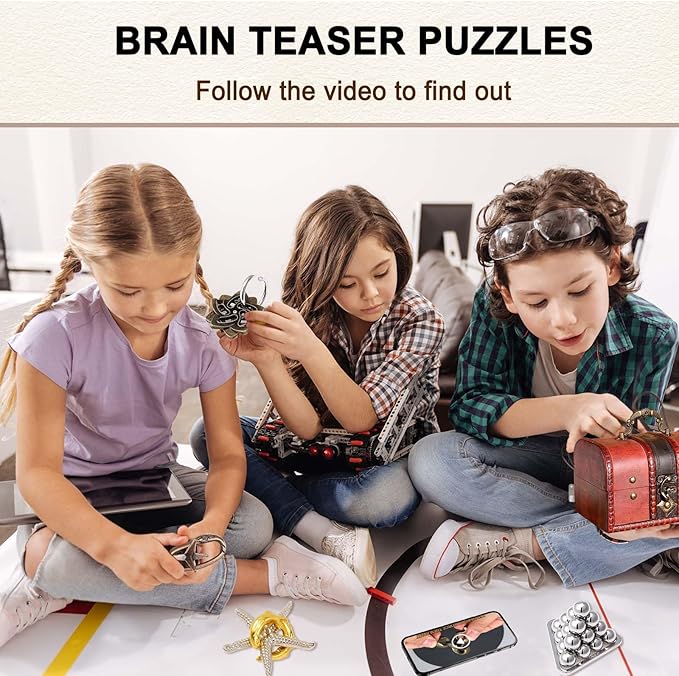 9 pcs Metal Wooden Brain Teaser Puzzle Logic Metal Puzzle for Adult Kid Toy Lock Puzzles Gift for Adults Teenagers Kids