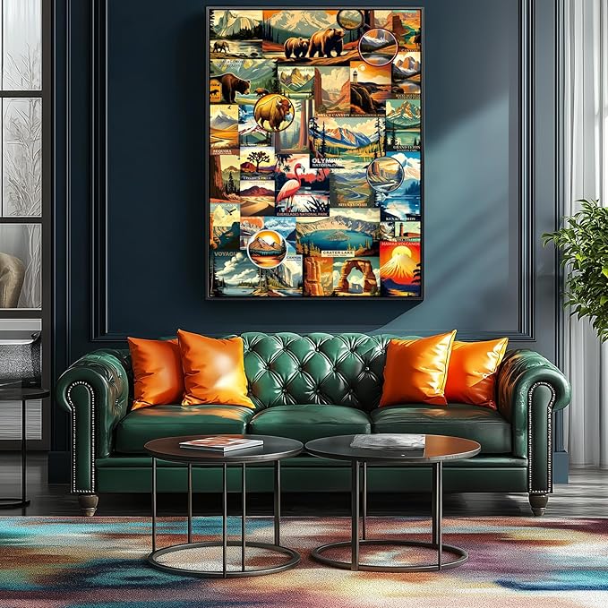 Blueforest National Parks Vintage Poster 1000 Piece Puzzle for Adults - Challenging Jigsaw Puzzle Featuring Zion, Yellowstone, Yosemite, Hawaii & Everglades Landscape Art