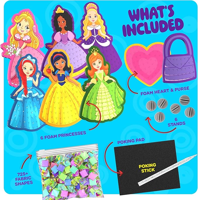 Dan&Darci Jab Jab Art Magical Princesses Kit - Gifts for 5 Year Old Girls - Arts and Crafts for Kids Ages 4-8, 4-6 - Mess-Free Craft - Birthday Gift Ideas for Girls Ages 4, 5, 6, 7, 8, 9