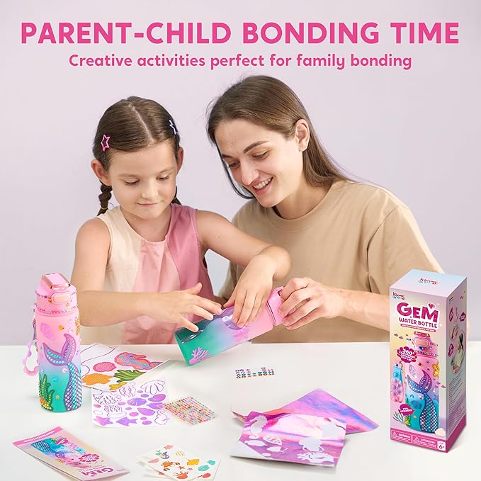 Klever Kits Decorate Your Own Water Bottle Kits for Girls Age 6+, Mermaid DIY Gem Diamond Painting Crafts, Girl Birthday Gift Arts and Crafts Fun Arts for Girls Birthday Christmas