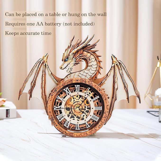 3D Puzzles for Adults, Dragon Wall Clock 3D Wooden Puzzles Clock Kits for DIY Birthday Gift for Women Men Home Decor Holiday Christmas
