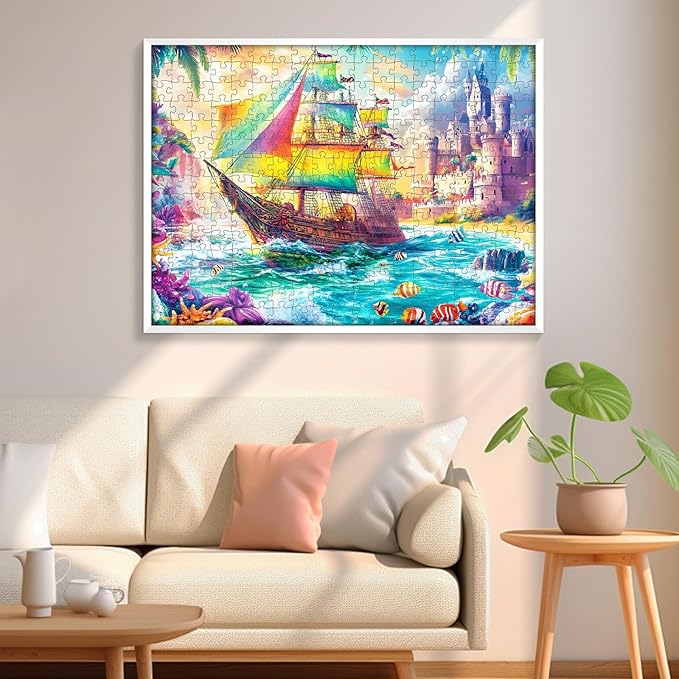 300 Piece Puzzles for Adult, Sea Beach Jigsaw Puzzles 300 Pieces for Adults Kids Senior, Ship Adult Jigsaw Puzzles, Challenging Family Fun Puzzle Activity Game Gift for Friend 20.5 X 15 in