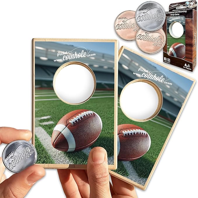 Coinhole Desktop Coin Bouncing Party Game Set | Tabletop Cornhole Board Game | Small Cornhole Travel Game Includes Coins