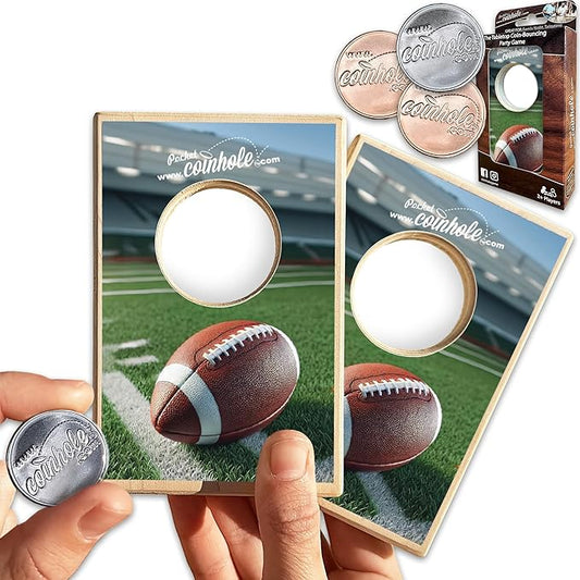 Coinhole Desktop Coin Bouncing Party Game Set | Tabletop Cornhole Board Game | Small Cornhole Travel Game Includes Coins