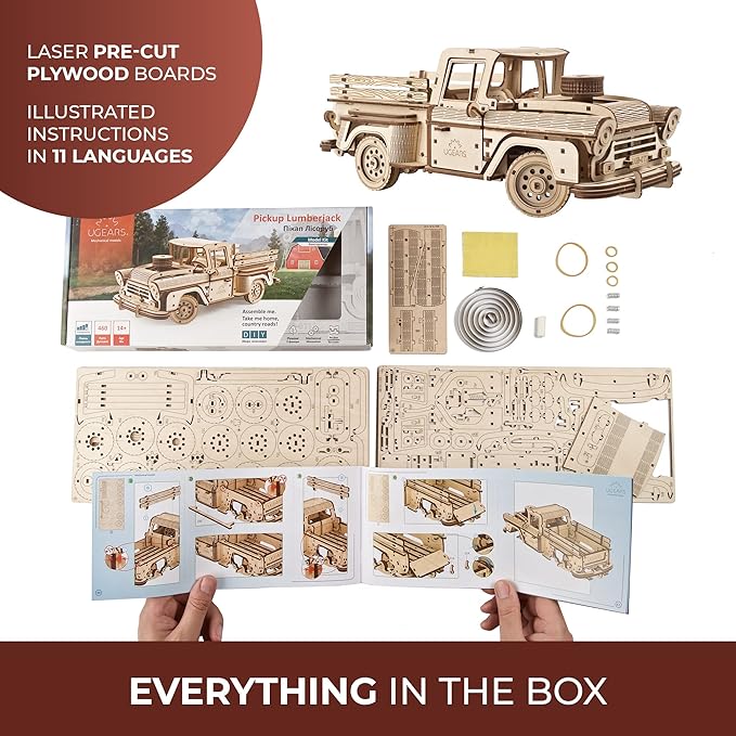 UGEARS Wooden 3D Puzzles for Adults - Pickup Lumberjack Model Car Kits 3D Puzzle Adult Crafts - Wooden Puzzles for Adults Mechanical Truck Puzzle Model Kit - Retro Chevrolet 3100 Inspired - 460 Pcs