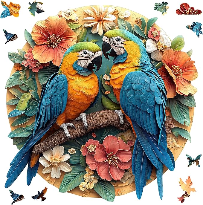 Ruikiyart Wooden Puzzles for Adults, 5MM 500 Pieces Parrots Wooden Jigsaw Puzzles, Birds Unique Shaped Puzzle Gifts for Adults and Kids on Thanksgiving, Challenging Family Puzzle Games (16.3"*16.5")