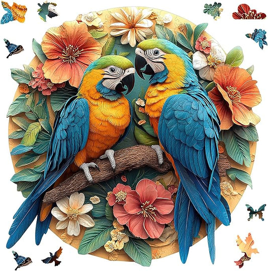 Ruikiyart Wooden Puzzles for Adults, 5MM 500 Pieces Parrots Wooden Jigsaw Puzzles, Birds Unique Shaped Puzzle Gifts for Adults and Kids on Thanksgiving, Challenging Family Puzzle Games (16.3"*16.5")