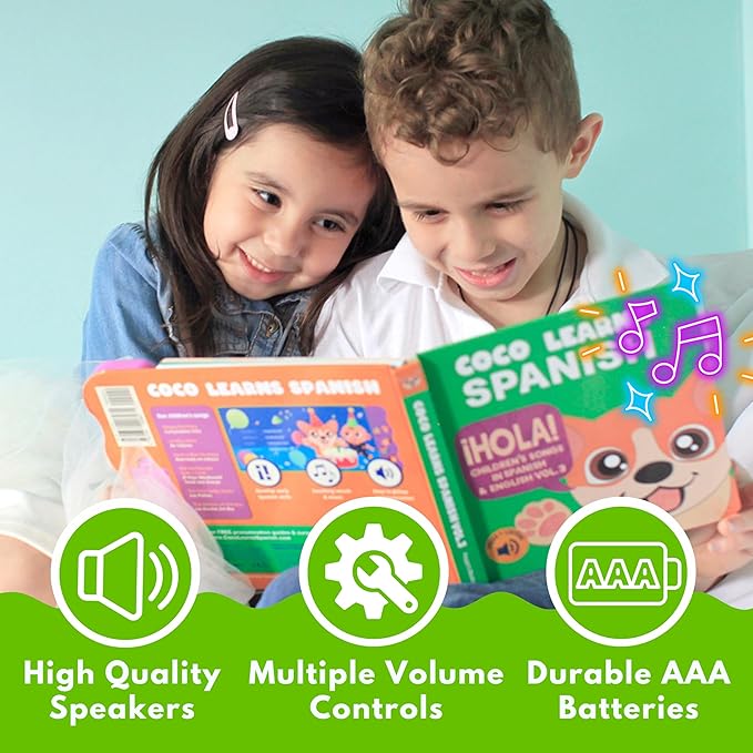 Musical Spanish Books for Kids 1-3, Spanish English Toys for Babies & Toddlers 1-3, Baby & Toddler Spanish Books, Bilingual Learning Toys 1 Year Old, Libros Infantiles en Español