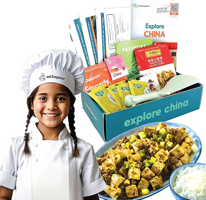 eat2explore Cooking Kits for Kids - Interactive & Educational Set with 3 Recipe Cards, Key Ingredients & Cooking Tools - Ideal Idea for Kids who Love to Create Meals (China Edition)