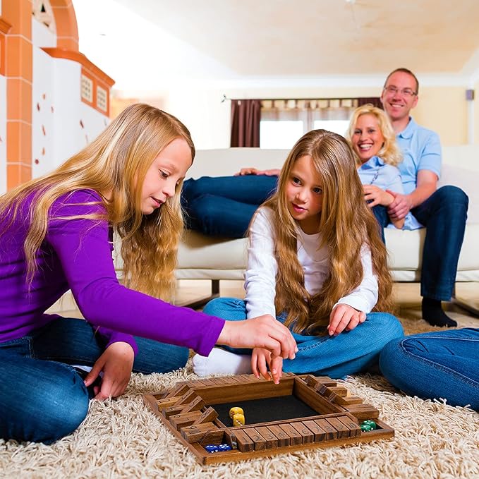 Shut The Box Game Wooden for 1-4 Players，Educational & Fun Wooden Board Game with 10 Dice and Shut-The-Box Instructions for Kids & Family, Pub Dice Game for Adults. (12 Inches)