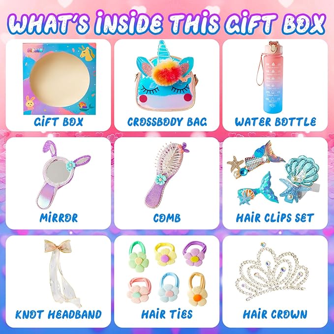 Unicorn Crossbody Bag Gifts for Girl 4 5 6 7 8 9 Years Old, Surprise Birthday Gift Box for Daughter, Granddaughter, Niece, Gift Ideas for Little Girls