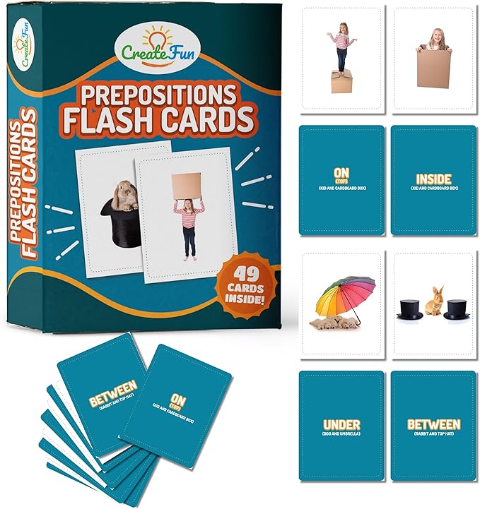49 Preposition Vocabulary Builder Flash Cards Vol 1 Includes 7 Picture Card Prepositions with 5 Sequencing Learning Games for Kids, Parents, Teachers, ESL, Speech Therapy, Autism, ABA and Homeschool