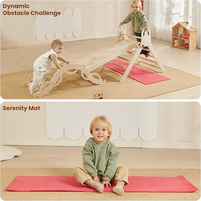 Pikler Triangle Set – 10 in 1 Foldable Montessori Indoor Climbing Toy with Yoga Mat & Cushion | Extra Large Wooden Play Set | Eco-Friendly | Ages 3+