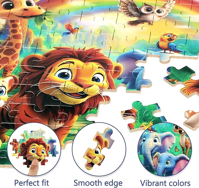Jungle Animals Puzzles for Kids Ages 4-8, 100 Pieces Jigsaw Puzzles for Kids Ages 3-5 Puzzle for Girls and Boys Learning Educational Puzzles Toys in a Metal Box ﻿