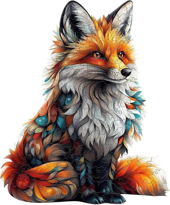 Wooden Puzzles for Adults - Artistic Fox Wood Puzzles Adult - Unique Animal Shape Wooden Jigsaw Puzzles for Adults - Birthday Gifts for Puzzle Lovers, Family (13.3 * 11in)