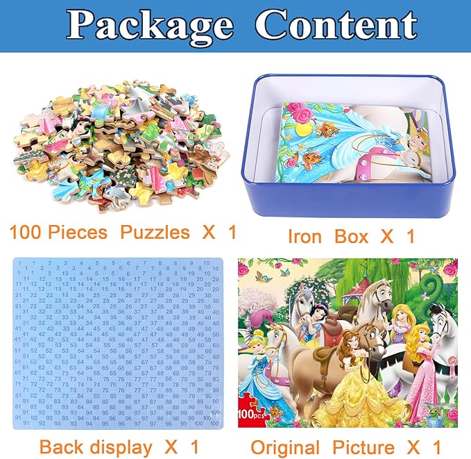 Puzzles for Kids Ages 4-8 100 Pieces Jigsaw Puzzles for Boys and Girls Educational Learning Puzzles in Metal Box