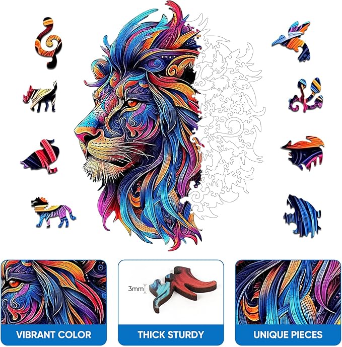 Wooden Jigsaw Puzzle, 500 Pcs Unique 3D Shape Jigsaw Puzzles, Wood Puzzle Gift Box Packing, Medium Size Letter, Creative Gift for Adults and Kids, Fun Challenging (EA2Lion, 500PCS)