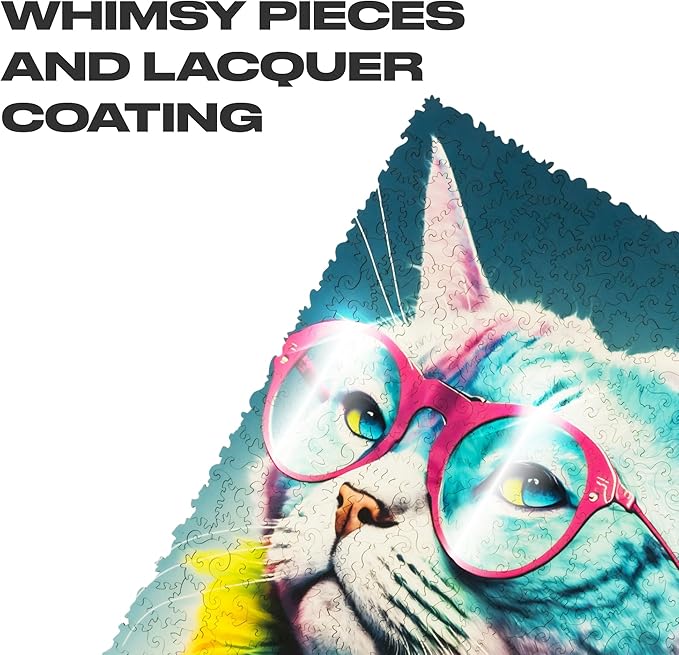 UNIDRAGON Original Wooden Jigsaw Puzzles - Pop Art Glow Up Collection - Criticat - Cat Puzzle 500 Pieces, Beautiful Gift Package, Wooden Puzzle for Adults