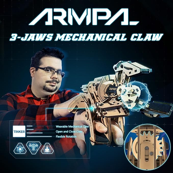 ARMPAL Mechanical Claw Model Kit 3D Wooden ClawBot Puzzle for Adults and Teens Self-Assembly Robot Arm Building Kits to Build Laser-Cut Wooden Puzzle Mechanical Toy Realistic Robot Toy Gifts