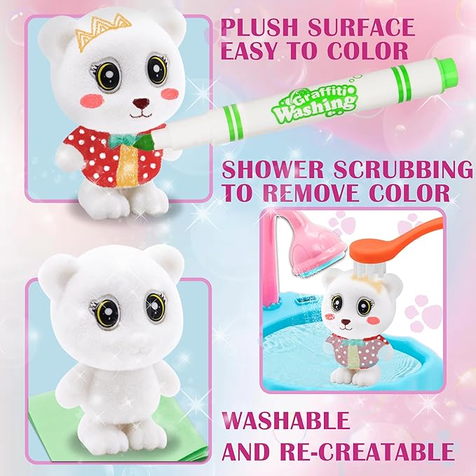 Trubic Kids Pet Washable Recolor Paint Arts and Crafts Toys, Creative DIY Painting Kits Set for Kids, Gift for Boys Girls Age 3 4 5 with 4 Figurines, 9 Washable Markers, 1 Brush & 1 Tub