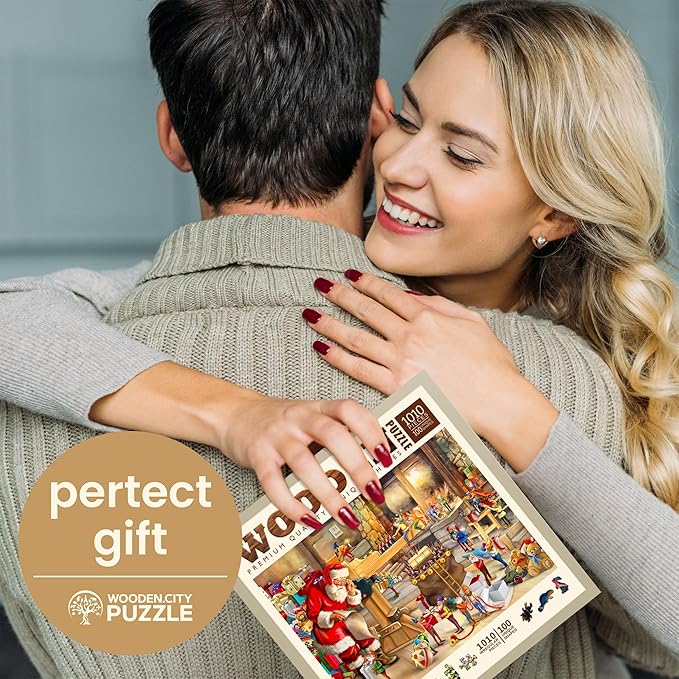 WOODEN.CITY 1000 Piece Wooden Jigsaw Puzzle Santa’s Workshop - Advanced Christmas Wooden Jigsaw Puzzles For Adults - Retro Nostalgia Wood Puzzles With Unique Pieces & Unusual Shapes 21.25 in x 15.5 in